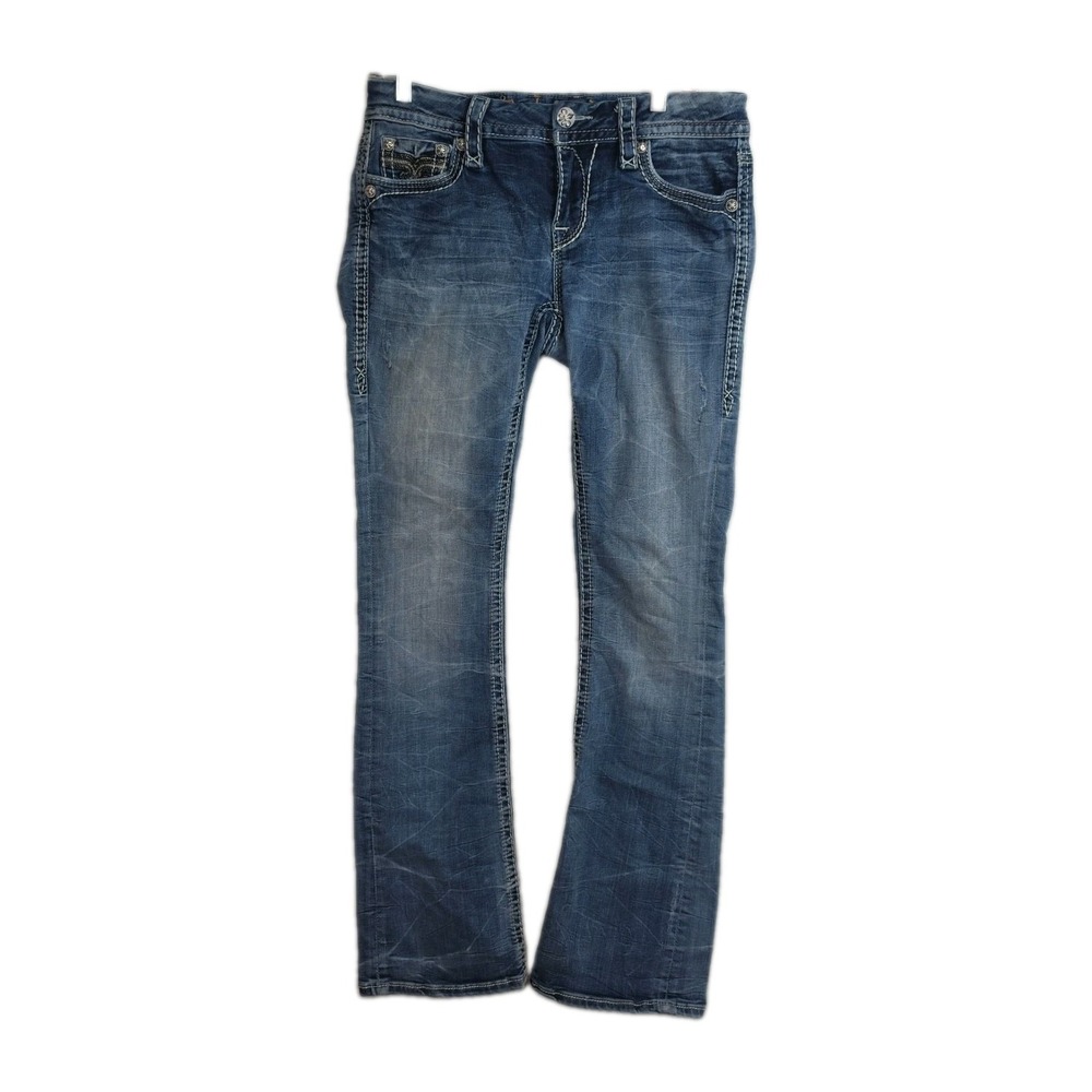 Rock Revival Sukara Boot Cut Jeans Women's 28 Med. Wash Blue Embroidered Studded